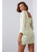 Rochie drapată cu buline, crem și lime 2940 - Magazin online - Boutique